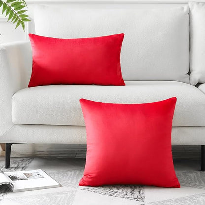 Artscope Luxury Velvet Pillow Covers Decorative Rectangle Pillowcases Soft Solid Cushion Cases for Couch Sofa Bedroom Car Decor 16x24 Inch Red