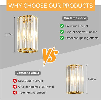 Gold Pendant Lighting Modern Pendant Light Mini Crystal Chandeliers Adjustable Pendant Light Fixture for Kitchen Island Dinning Room Corridor Bedroom(Gold 2-Pack)