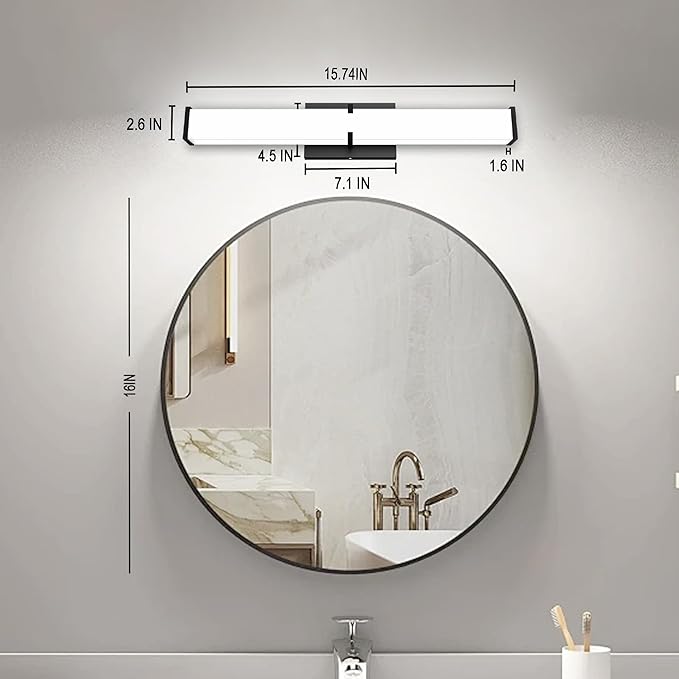 Bathroom Lighting Fixtures Over Mirror: 16-inch ETL Certified LED Modern Vanity Lights 5700K Cool White 20W 2000LM Dimmable Black Vanity Light Bar with Clear Shade - Bathroom Light Fixtures