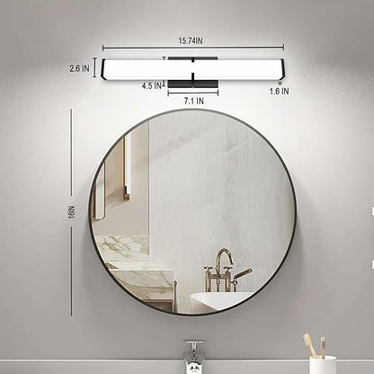 Bathroom Lighting Fixtures Over Mirror: 16-inch ETL Certified LED Modern Vanity Lights 5700K Cool White 20W 2000LM Dimmable Black Vanity Light Bar with Clear Shade - Bathroom Light Fixtures