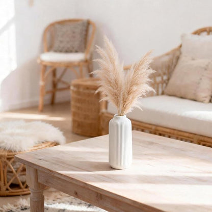 Ceramic Vase in Nordic Style, Decovase for Pampas Grass as Boho Deco, Vase White Matt 8 inch for Flowers, Scandinavian Design Home Decoration for Fresh Flowers, Dried Flowers (Size M)