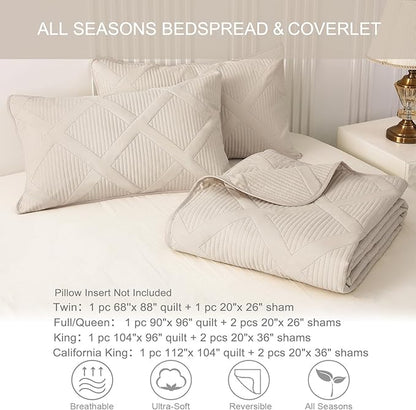 Exclusivo Mezcla Oversized King Quilt Set- Brich Beige Cal King Quilts Bedding Set with 2 Pillow Shams, Modern Bedspread with Striped Pattern, Soft Lightweight Bedspreads Coverlets for All Seasons