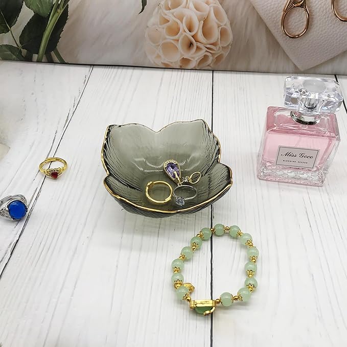 Small Ring Dish, Flower Jewelry Dish Tray, Vanity Glass Jewelry Tray, Room Nightstand Decor Jewelry Bowl, Wedding Engagement Ring Holder for Women, Bathroom Ring Bowl Trinket Dish, Gift