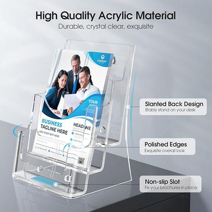 MaxGear Brochure Holder 3 Tier 8.5x11 inch with Removable Divider for 4x9 inch Acrylic Literature Display Stand Clear Plastic Flyer Holder Wall Mount or Countertop Use for Pamphlets, Booklets, 2 Pack