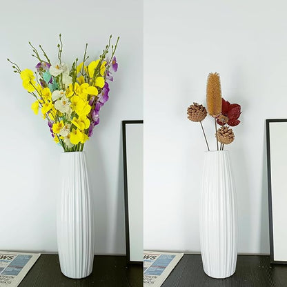 12Inch Tall White Ceramic Vase for Home Decor, Modern Textured Vase for Living Room, Table Centerpiece, Farmhouse Style