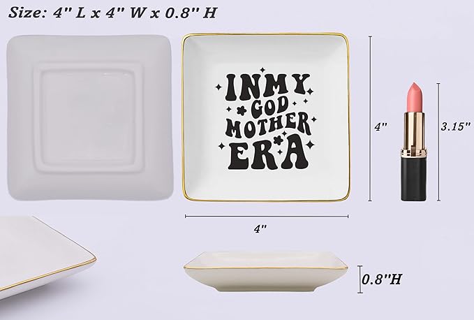 NZY Godmother Proposal Gift for Women-Mother's Day,Christmas,Birthday Gift for Godmom from Godchild-Ceramic Jewelry Tray Trinket Holder Ring Dish-In My Godmother Era