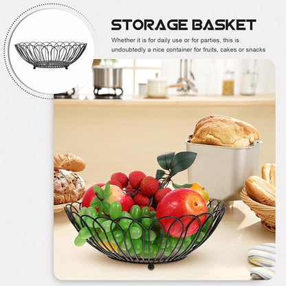Angoily Fruit Basket, 11.59 Inches Wire Bread Basket for Kitchen Counter, Black Round Fruit Bowl for Lemon, Banana, Candy, Snack in Office