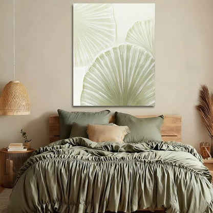MLART99 Abstract Shell Wall Art Coastal Canvas Painting Beige and Green Nature Artwork Large 32x40 Modern Beach Wall Decor for Living Room Bedroom Dining Room