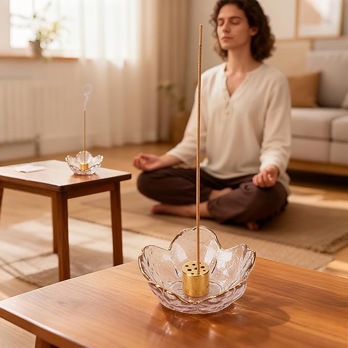 Incense Holder for Sticks,Handmade Ash Catcher Glass Bowl with 9 Holes Incense Holder for Home Décor, Meditation, Yoga,SPA Decor,Easily Grab All Incense Ash