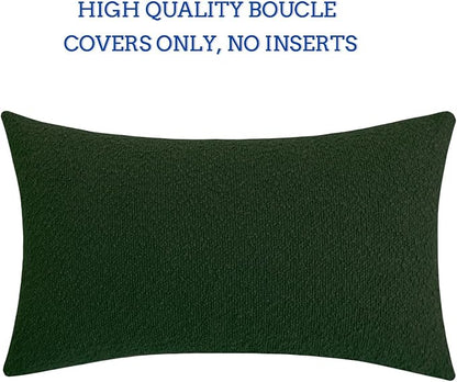 Jeneoo Hunter Green Decorative Long Lumbar Thick Throw Pillow Covers Fine Textured Boucle Couch Cushion Cases for Sofa Decor, Set of 1, 14 x 36 Inch