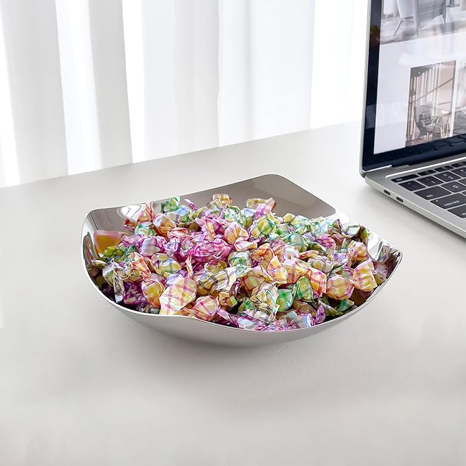 Premium Candy Bowl, Stanless Steel Decorative Bowl,Candy Dish for Office Desk, Key Bowl For Entryway Table, Silver Tray-Hand Mirror Polished -7.8 Inches