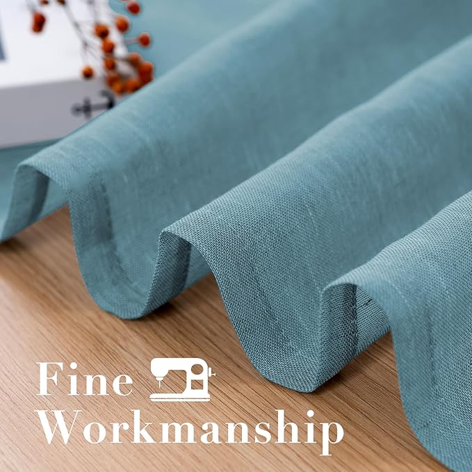 H.VERSAILTEX Linen Curtains Natural Linen Semi-Sheer Curtains Nickel Grommet Privacy Added Premium Soft Rich Material Linen Curtain Panels for Bedroom - 52x84 Inch - Turquoise