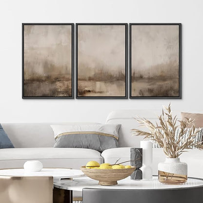 MUDECOR Framed Wall Art Print Set Minimalist Abstract Landscape Misty Horizons Illustrations Modern Art Decorative Chic for Living Room, Bedroom, Office - 24"x36"x3 Black