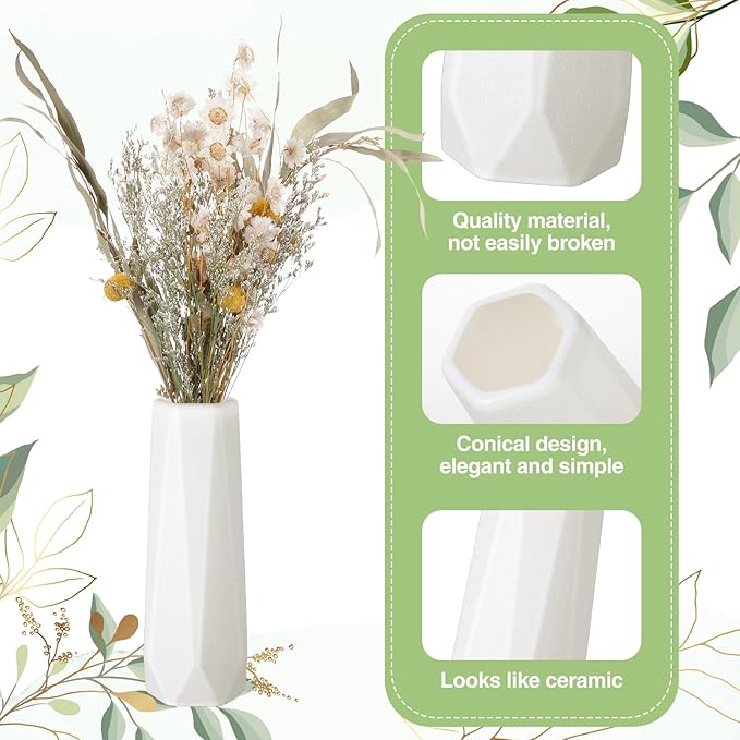 10 Pack Composite Plastic Flower Vases Bulk White Small Boho Floral Vases for Dried Flower Bouquet Pampas Grass Centerpieces Fall Wedding Party Living Room Decor(Classic)