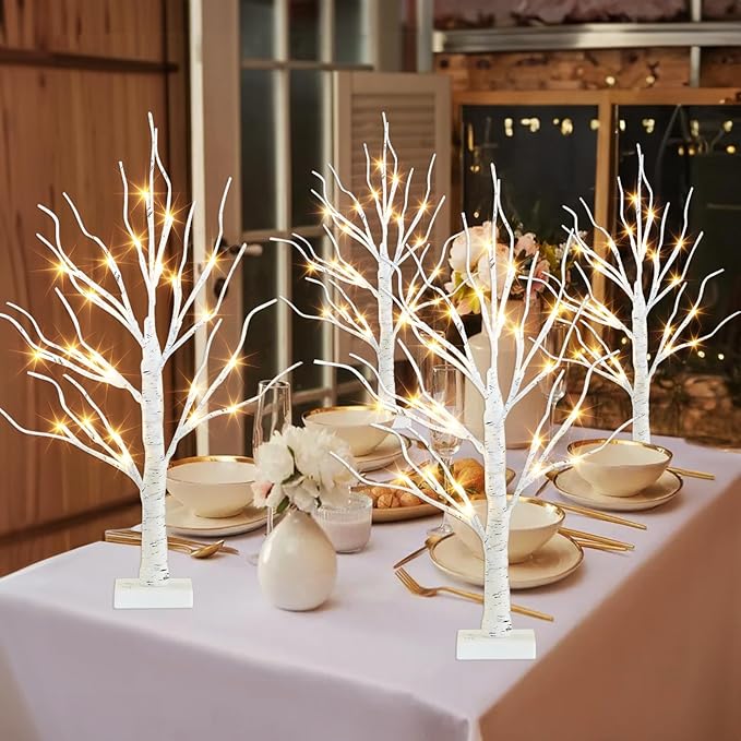 PEIDUO Christmas Decorations for Home, 2FT Christmas Tree with LED Lights, Warm White Lights, Fairy Light Spirit Tree for Room Inside Fireplace Decor, Battery Powered, Timer (4PK)