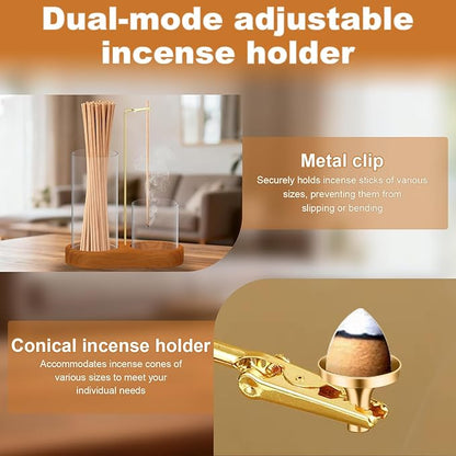 3-in-1 Incense Holder for Sticks, Incense Burner Holder with Glass Ash Catcher & Stick Storage, Bedroom House Yoga Meditation Zen Decor, Spa Gifts for Women, Unique Cozy Home Decor, Natural Wood