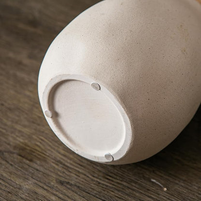 Off-White Ceramic Vase with 2 Handles, Sandstone Texture for Modern Farmhouse Decor, Rustic Pottery, Decorative Flower Vase, Clay Small Vase, Centerpiece for Dining Table - 7 Inch Tall
