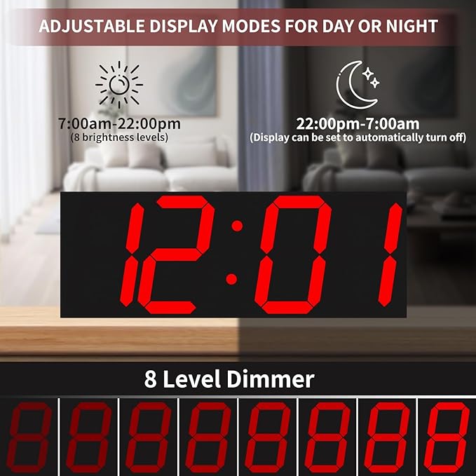 18.7‘’Large Digital Wall Clock,LED Digital Clock with Big Number,Multi-Function Remote Controlled Wall Clock with Timer, Alarm and Calendar Display(Red)