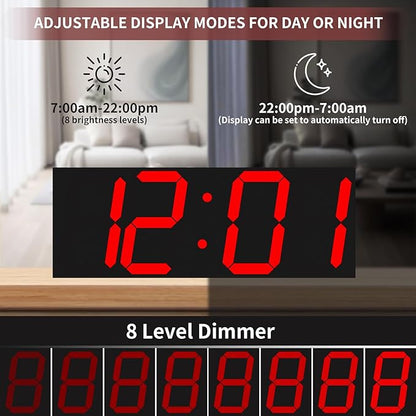 18.7‘’Large Digital Wall Clock,LED Digital Clock with Big Number,Multi-Function Remote Controlled Wall Clock with Timer, Alarm and Calendar Display(Red)