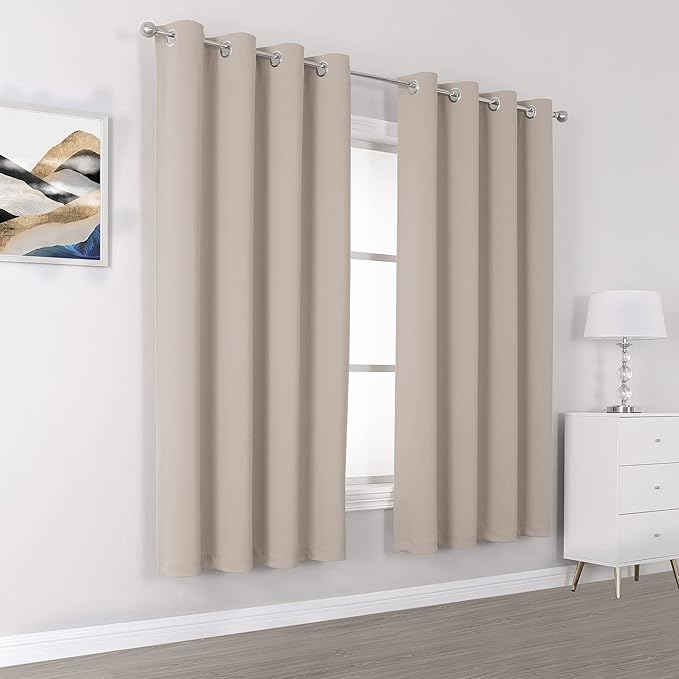 DUALIFE Light Brown Blackout Curtains 72 Inches Long - Thermal Insulated Room Darkening Curtains for Bedroom 52 x 72 Inch, Grommet Top, 2 Panels, Warm Taupe