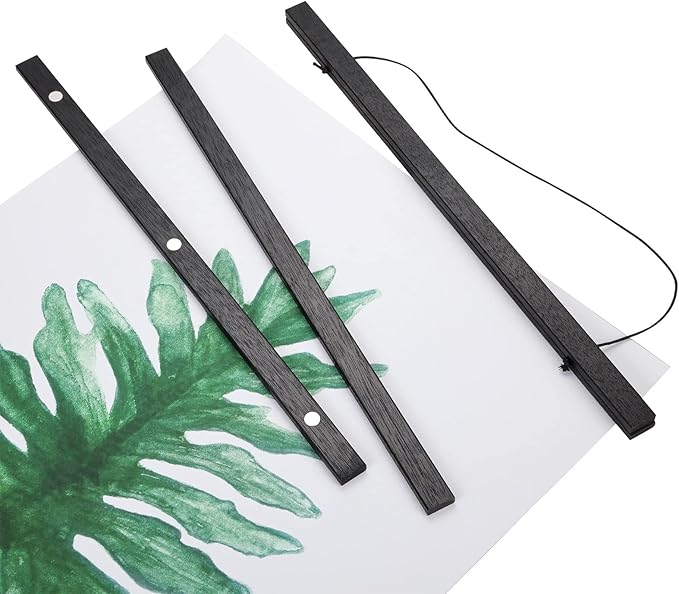 WITCOLOR Magnetic Poster Hanger Frame, 24x36 24x30 24x16 24x18 Black Wood Wooden Magnet Canvas Artwork Print Dowel Poster Hangers Frames Hanging Kit (Black, 24", 2 Pack)