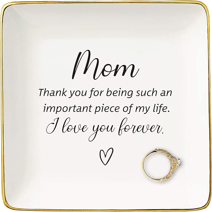 NZY Mom Gifts-Birthday Wedding Christmas Mother's Day Gifts for Mommy-Thank You Present for Mother-in-Law,Bonus Mom-Mum Appreciation Present-Ceramic Jewelry Tray Trinket Holder Ring Dish