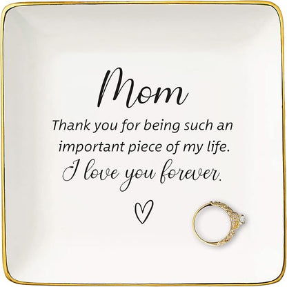 NZY Mom Gifts-Birthday Wedding Christmas Mother's Day Gifts for Mommy-Thank You Present for Mother-in-Law,Bonus Mom-Mum Appreciation Present-Ceramic Jewelry Tray Trinket Holder Ring Dish