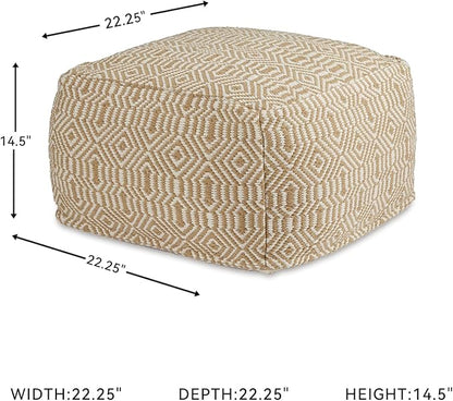 Signature Design by Ashley Adamont Casual Handwoven Geometric Pouf, Beige & White