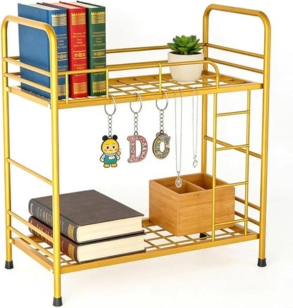 Desk Organizer Storage and Frees Up The Space of The Desk, Metal Small Bookshelf with Bunk Bed Design,Small Desk Organizer 9x2.5x17.7 Inch