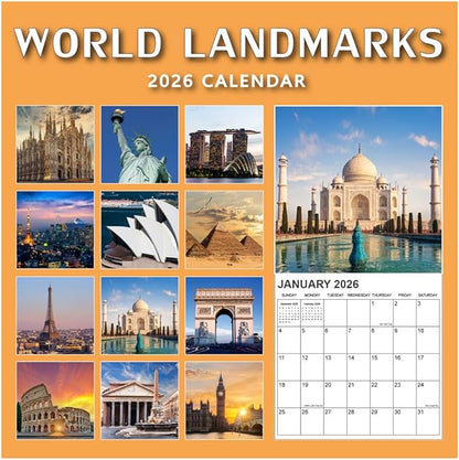 Calendar 2026 from January 2026 - December 2026, 12" x 24" Opened 12 Months Calendar, Full Page Months Thick & Sturdy Paper for Gift Perfect Calendar Organizing & Planning, Global Architecture
