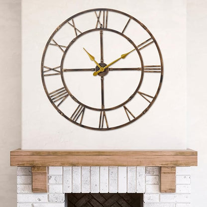 Large Wall Clock for Living Room Decor – 40 Inch Silent Non-Ticking Modern Farmhouse Wall Clock, Oversized Decorative Metal Roman Numeral Clock, Bronze