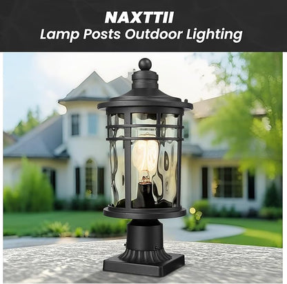 Outdoor Post Light Hardwired Waterproof Aluminum Pole Light Fixture with Water Ripple Glass Exterior Lamp Post Lantern for Garden Yard Patio Pathway 14.6 Inch E26 Socket