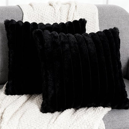 2 Pack 16x16 Double-Sided Faux Fur Pillow Covers, Plush Throw Pillow Covers for Living Room Decorations Throw Pillow Case, Throw Pillow Cover Cushion Cover for Home Sofa Car, Black