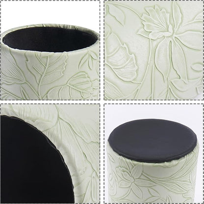PU Leather Pen Holder Round Flash Makeup Brush Holder Desktop Pencil Storage Holder Gift for Desk Office Classroom Home(1-Carved Green)