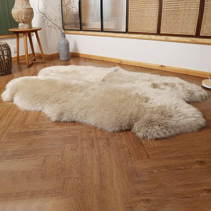 Premium Genuine Fur Sheepskin Rug Real Australia Sheepskin Natural Luxury Fluffy Lambskin Fur Area Rug Seat Covers for Kids Bedroom Sofa Chair Cover (Creamy Gray, 4ft x 6ft)