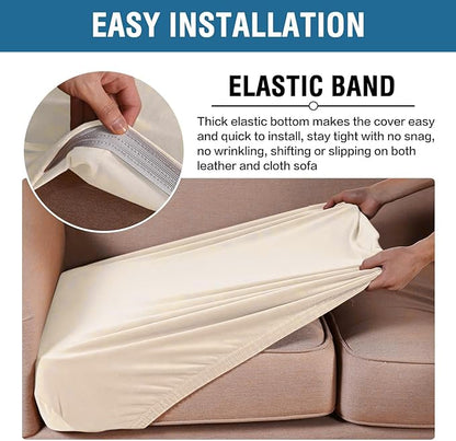 H.VERSAILTEX Velvet Stretch Couch Cushion Cover Plush Cushion Slipcover for Chair Loveseat Sofa Cushion Furniture Protector Seat Cushion Sofa Cover (2 Piece Medium Sofa Cushion Covers, Cream)