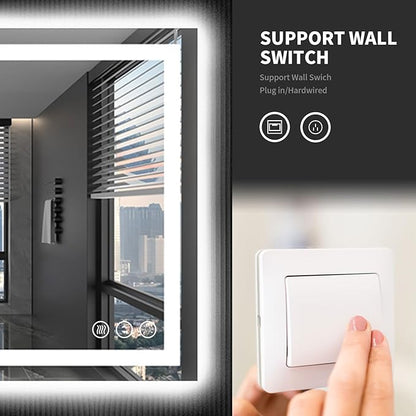 LOAAO 48X36 LED Bathroom Mirror with Lights, Anti-Fog, Dimmable, Backlit + Front Lit, Lighted Bathroom Vanity Mirror for Wall, Shatter-Proof, Memory Function, ETL Listed