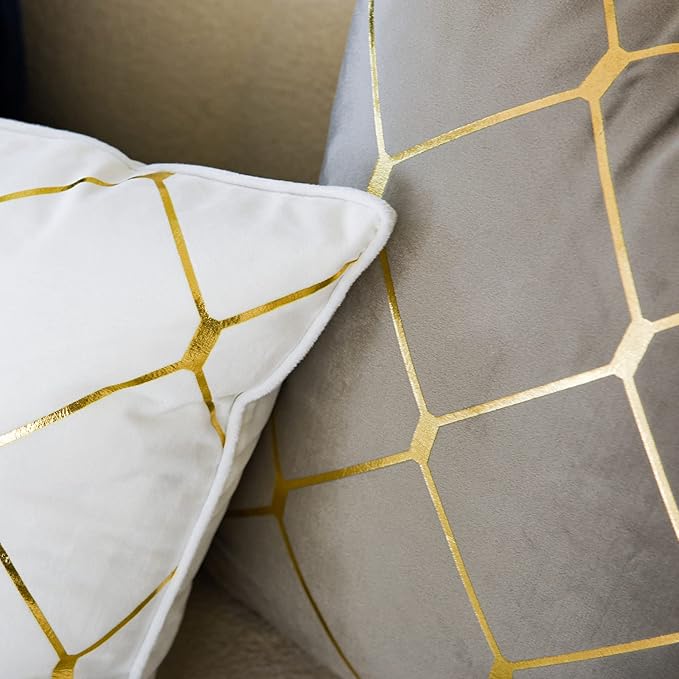 WACOMECO Gold Throw Pillow Covers, Pack of 2 Soft Velvet Decorative Cushion Covers for Couch Sofa Home Decoration, Grey, 18x18 Inch