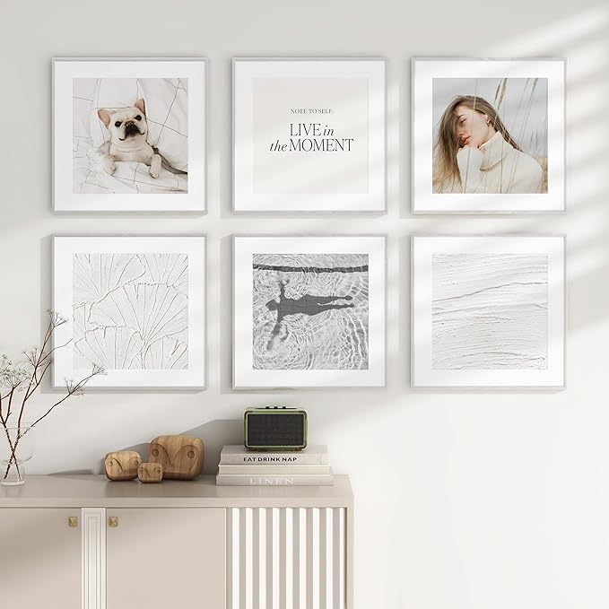 16x16 inch Metal Picture Frame - Thin Aluminum Square Photo Frames with 12x12 Removable Mat - High Definition Plexiglass - Vertical and Horizontal Display - Wall Hook Hanging Hardware Included - Silver, Set of 1