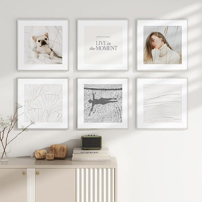 16x16 inch Metal Picture Frame - Thin Aluminum Square Photo Frames with 12x12 Removable Mat - High Definition Plexiglass - Vertical and Horizontal Display - Wall Hook Hanging Hardware Included - Silver, Set of 1