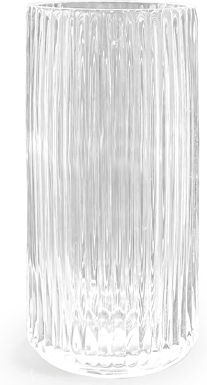 Muyan 7.5" Flower Vase for Decor Ribbed Glass Vase Modern for Centerpieces Desktop Home Office Dining Living Room Wedding (Clear)