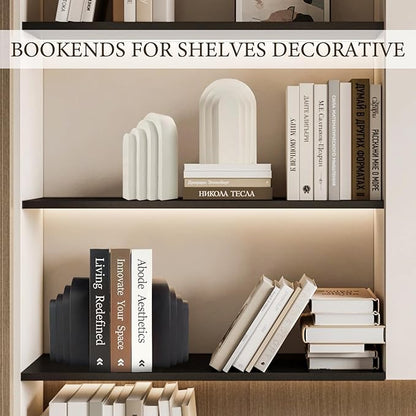 Book Ends for Heavy Books, Resin Decorative bookends, Heavy Duty Book end for Shelves, Book Stopper for Shelves, Modern Home Decor Aesthetic Book Ends, Layered Arch Design Set of 2(Cream White)