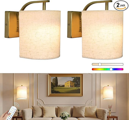 Battery Operated Wall Sconces Set of 2 Rechargeable Wall Lights with Remote Dimmable Magnetic LED Bulbs12 RGB Colors and Timer Wireless Sconces for Bedroom Living Room