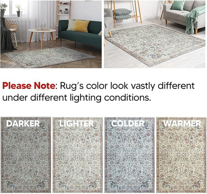 Keen Home Design 10x14 Rug - Machine Washable Area Rug with Non-Slip Backing, Ideal for Living Room, Dining Room, Bedroom - Vintage, Easy Clean, Durable, Low Pile Rug - (9'7" x 14')