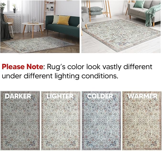 Keen Home Design 2x10 Rug - Machine Washable Runner Rug with Non-Slip Backing, Ideal for Hallway, Entryway, Kitchen, Laundry Room - Vintage, Easy Clean, Durable, Low Pile - (2'6" x 10')