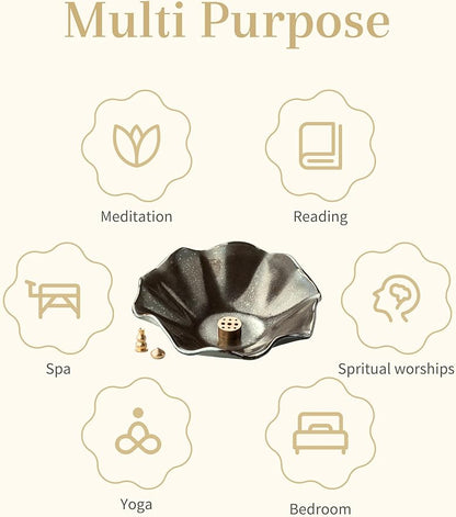 6 Inch Incense Holder with 3 Copper Incense Sockets Lotus Incense Holder for Sticks Modern Insence-Stick Holder for Meditation, Yoga, SPA, Home Decor, Black