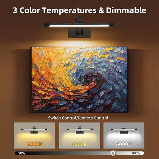 16“ Black Wireless Picture Lights for Wall, Battery Operated Picture Light with Remote Timer, Rechargeable Art Lighting for Paintings 3000K/4000K/6000K Dimmable Frame Photo Dartboard Gallery Light
