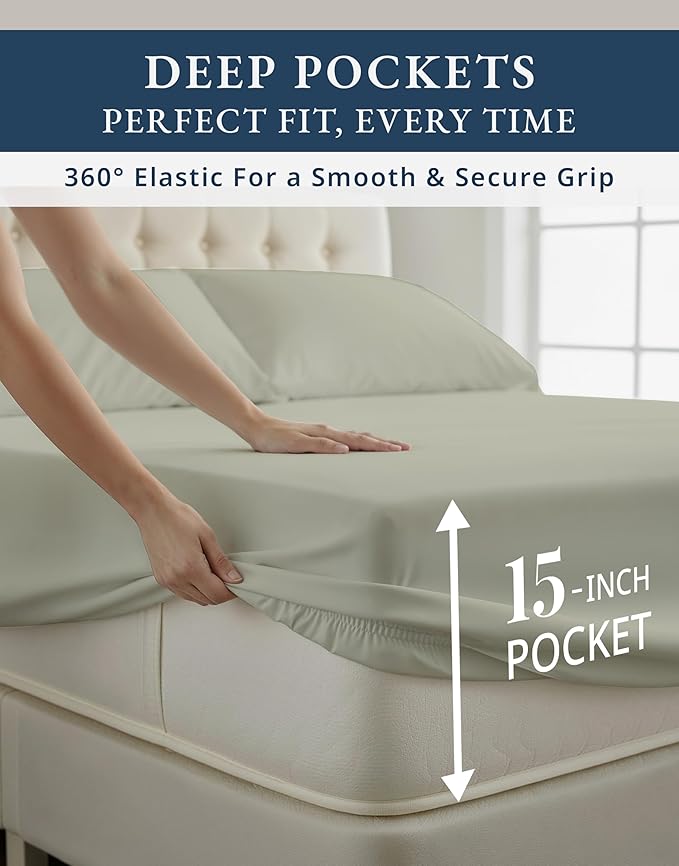 LANE LINEN 100% Egyptian Cotton Bed Sheets sábanas California King, Soft & Comfy Thick Bedding Sheets & Pillowcase Set, Machine Wash 16" Deep Pocket Cal King Sheet Set -Mineral