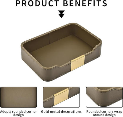 Luxury Leather Valet Tray Desktop Storage Organizer,Bedside Vanity Catchall Tray Nightstand Caddy Holder for Cosmetic,Jewelry,Watch,Keys,Phone,Wallet,Remote Controller,Pen,Olive Green