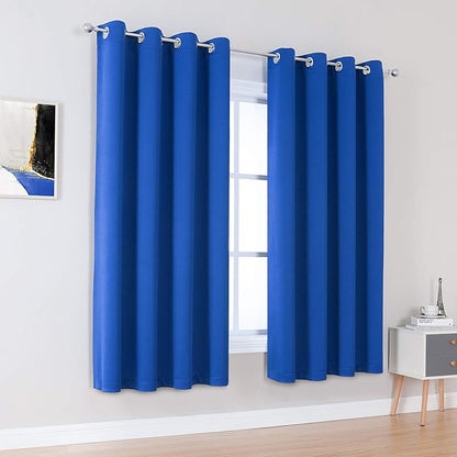 Blackout Curtain Panels/Drapes 72 Inch Length Solid Energy Efficient Room Darkening Bedroom Curtains Thermal Insulated Grommet Top 52 x 72 Inches Royal Blue